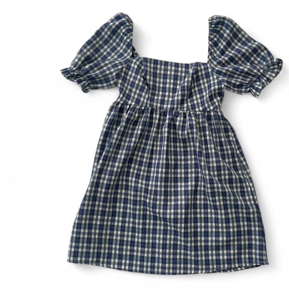 Plaid Midi Dress with Puff Sleeves